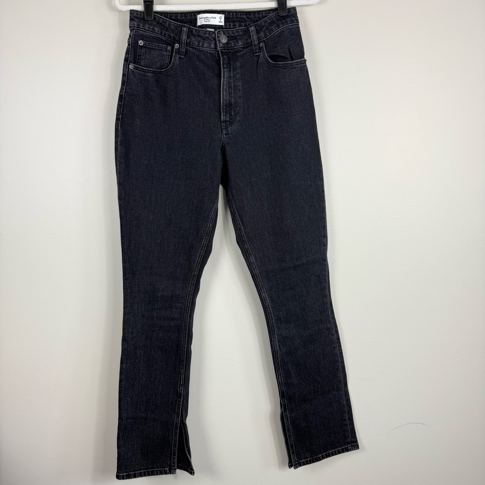 Abercrombie & Fitch Skinny High Rise Jeans Curve Womens 27 Black Side Slit Sz 4
